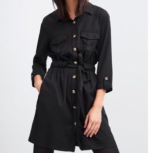 Zara TRF tencel black button down shirt dress